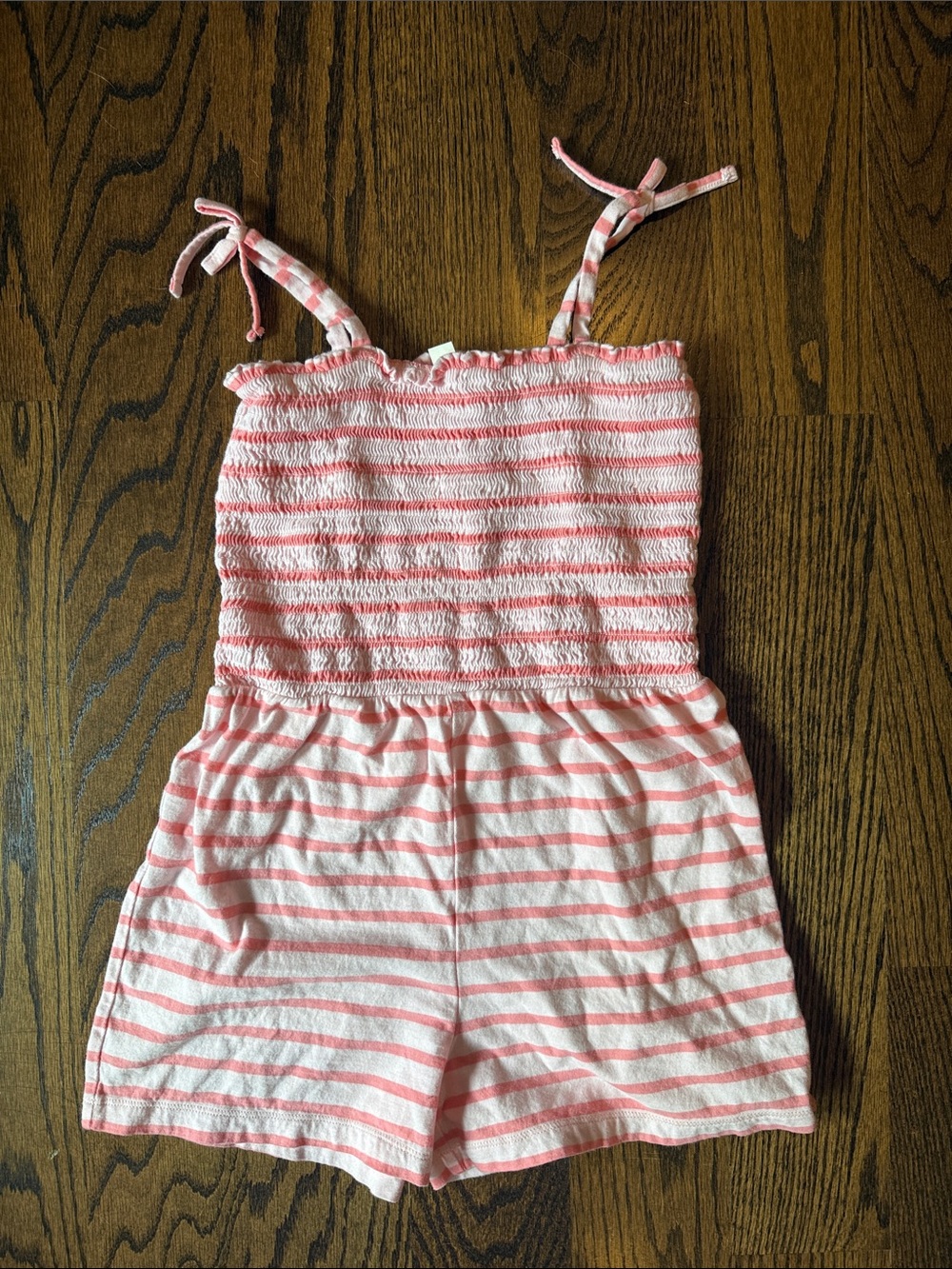 Girls Crewcuts Pink Striped Smocked Tank Romper With Tie Straps